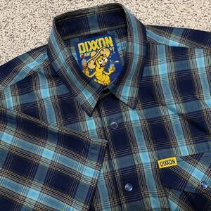 DIXXON Short Sleeve Shirt El Borracho Pearl Snap Bamboo Blue Yellow Plaid Men XL